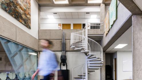 Man walks through the Nunemaker Center